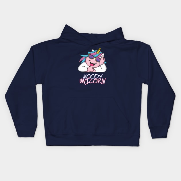 Moody unicorn - Cute little unicorn your kids would love! - Available in stickers, clothing, etc Kids Hoodie by Crazy Collective